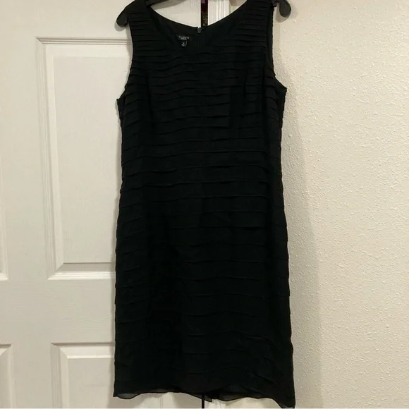 Talbots Black 100% Silk Layered Chiffon Cocktail Dress Elegant Sleeveless Sz 12 - Picture 1 of 14